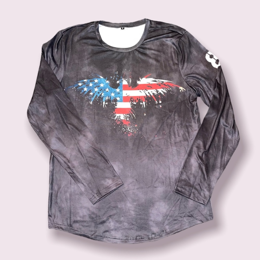 🦅 Mens Eagle Flag Printed Crew neck Long Sleeve Shirt